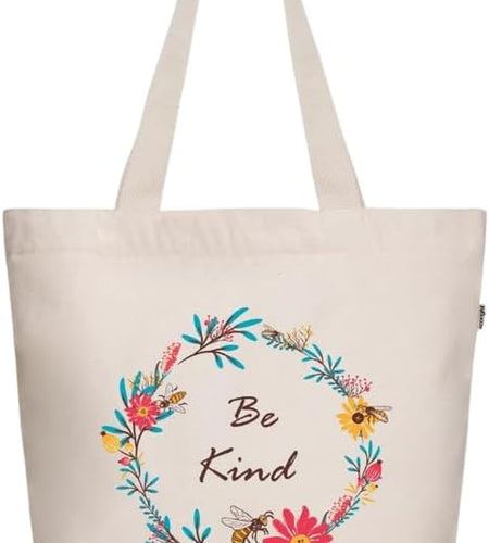 Canvas Tote Bag with Zipper, Eco-Friendly Large Travel Tote Bags for Women for Shopping, Work & Beach