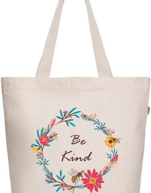 Load image into Gallery viewer, Canvas Tote Bag with Zipper, Eco-Friendly Large Travel Tote Bags for Women for Shopping, Work &amp; Beach
