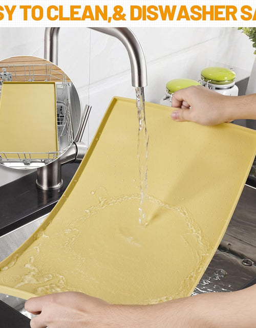 Load image into Gallery viewer, Dog Feeding Mat,Silicone Pet Food and Water Bowl Placemat,Dishwasher, High Raised Edge to Prevent Spills,Nonslip Waterproof Tray to Stop Messes on Floor (24"X16"X0.5", Yellow)
