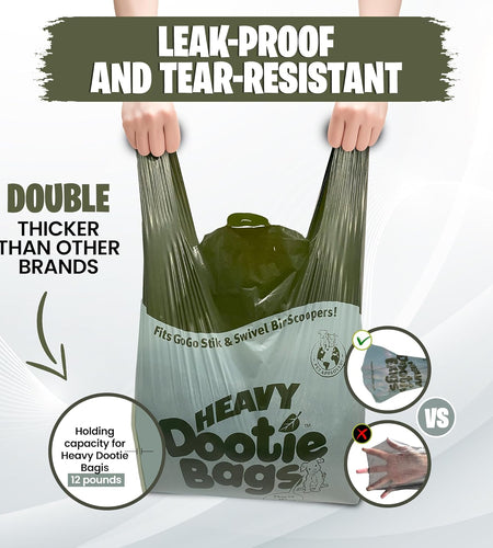 HEAVY Dootie Bags® VERY LARGE Dog and Cat Waste Poop Bags. 100 Count Strong Multi-Use, Leakproof with EZ Tie Handles and Gussets. Made with Corn Starch. Fits  and Swivel Bin Pooper Scoopers.