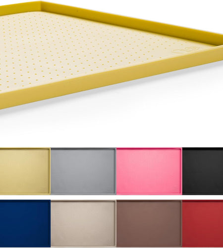 Dog Feeding Mat,Silicone Pet Food and Water Bowl Placemat,Dishwasher, High Raised Edge to Prevent Spills,Nonslip Waterproof Tray to Stop Messes on Floor (24"X16"X0.5", Yellow)