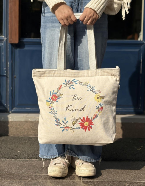 Load image into Gallery viewer, Canvas Tote Bag with Zipper, Eco-Friendly Large Travel Tote Bags for Women for Shopping, Work &amp; Beach
