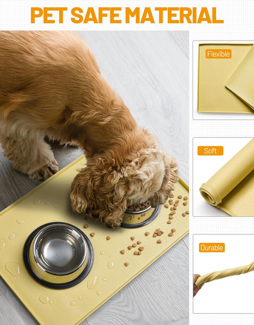 Load image into Gallery viewer, Dog Feeding Mat,Silicone Pet Food and Water Bowl Placemat,Dishwasher, High Raised Edge to Prevent Spills,Nonslip Waterproof Tray to Stop Messes on Floor (24"X16"X0.5", Yellow)
