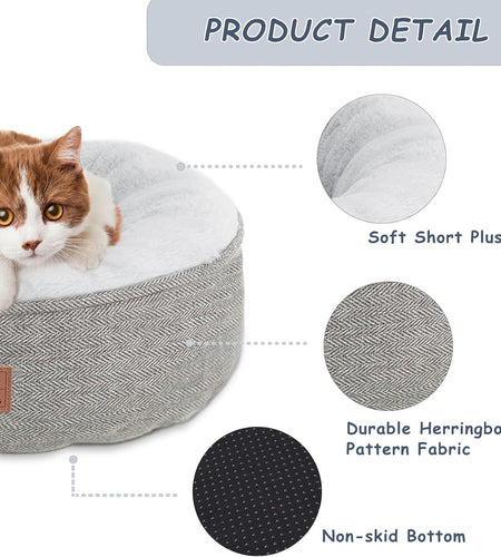 Cat Beds for Indoor Cats,Kitten Bed,Dog Bed for Extra Small Dogs Breeds,Puppy Kennel Bed, Comfy Durable Pet Sleeping Bed, Washable Roun Cat Bed & Non-Slip Bottom, Size 18"L X 18"W X 6.5"Th