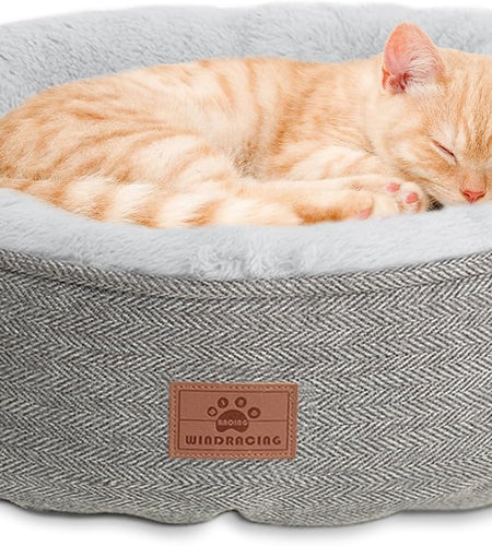 Cat Beds for Indoor Cats,Kitten Bed,Dog Bed for Extra Small Dogs Breeds,Puppy Kennel Bed, Comfy Durable Pet Sleeping Bed, Washable Roun Cat Bed & Non-Slip Bottom, Size 18"L X 18"W X 6.5"Th