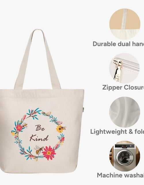 Load image into Gallery viewer, Canvas Tote Bag with Zipper, Eco-Friendly Large Travel Tote Bags for Women for Shopping, Work &amp; Beach
