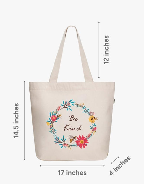 Load image into Gallery viewer, Canvas Tote Bag with Zipper, Eco-Friendly Large Travel Tote Bags for Women for Shopping, Work &amp; Beach
