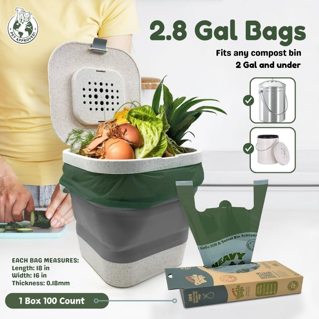 HEAVY Dootie Bags® VERY LARGE Dog and Cat Waste Poop Bags. 100 Count Strong Multi-Use, Leakproof with EZ Tie Handles and Gussets. Made with Corn Starch. Fits  and Swivel Bin Pooper Scoopers.