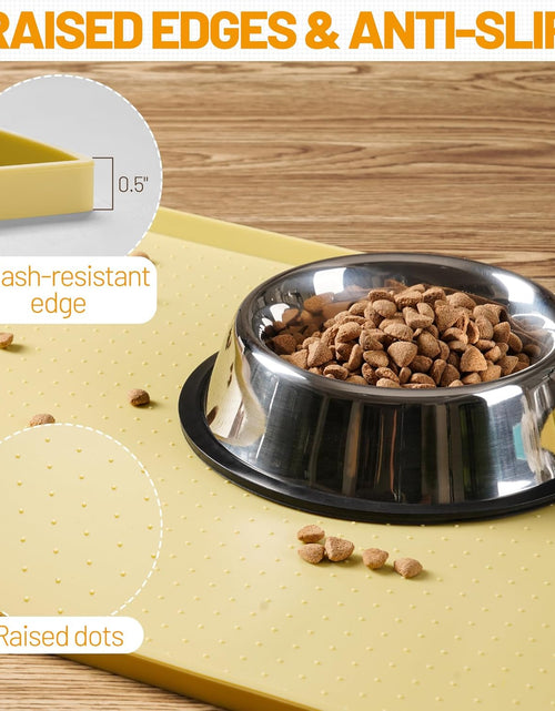 Load image into Gallery viewer, Dog Feeding Mat,Silicone Pet Food and Water Bowl Placemat,Dishwasher, High Raised Edge to Prevent Spills,Nonslip Waterproof Tray to Stop Messes on Floor (24"X16"X0.5", Yellow)
