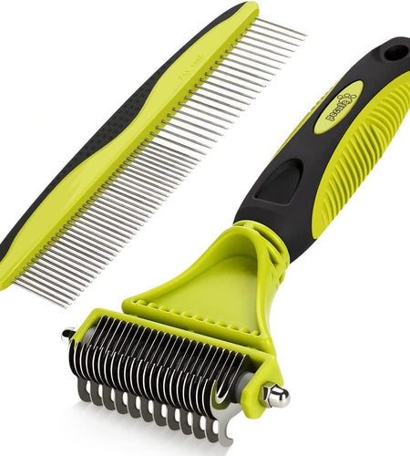 Pet Dematting Tool 2 Pack - Double Sided Undercoat Rake & Dematting Comb for Detangling Matted or Knotted Undercoat Hair, Great for Medium or Long-Haired Dogs & Cats
