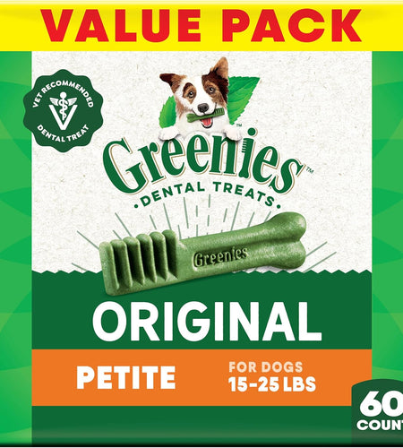 Original Petite Natural Dog Dental Care Chews Oral Health Dog Treats, 36 Ounce Pack (60 Treats)