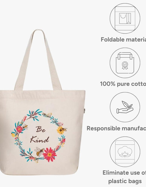 Load image into Gallery viewer, Canvas Tote Bag with Zipper, Eco-Friendly Large Travel Tote Bags for Women for Shopping, Work &amp; Beach
